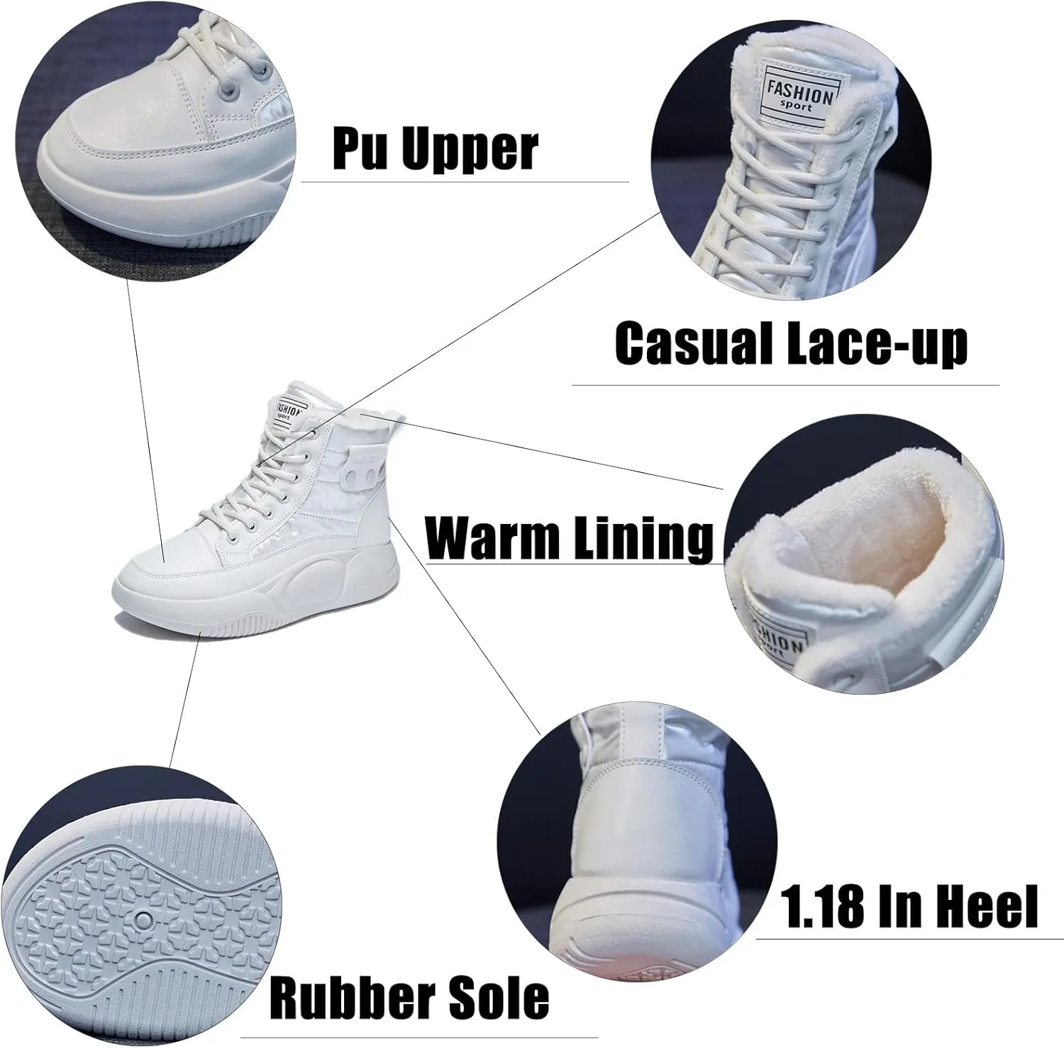 KCTRFSJ Women's Leather Lace Up High-Top Platform Waterproof Snow Ankle Boots,Fashion Round Toe Warm Fur Lined Winter Increase Height Booties Non-slip Outdoor Walking Sneakers