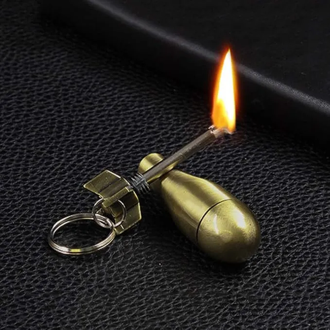 Keychain Matchstick Fire Starter, Permanent Match Flint Metal Keychain Lighter, Great Kerosene Refillable Keychain Lighter for Outdoor Camping