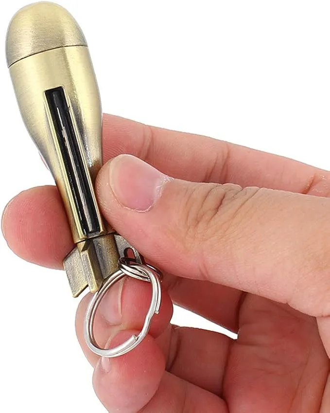 Keychain Matchstick Fire Starter, Permanent Match Flint Metal Keychain Lighter, Great Kerosene Refillable Keychain Lighter for Outdoor Camping