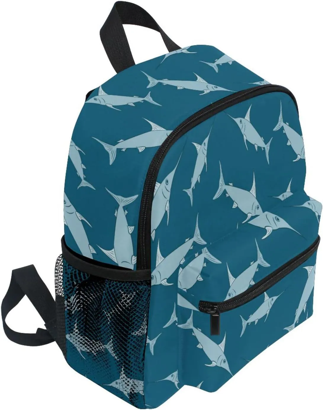 Kids Backpack for Boys Girls Cute Swordfish Blue Students Schoolbag for Toddler Children Daycare Preschool Shoulder Bookbag with Chest Strap Kindergarten Elementary M