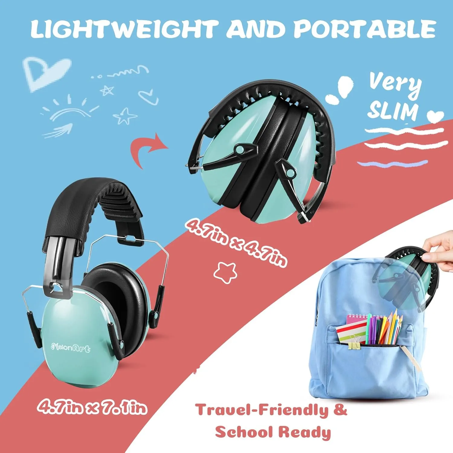 Kids Ear Protection Earmuffs Safety Hearing Protection Headphones Noise Reduction for Autism Sensory Kids Chirldren (Mint & Pink & Orange)