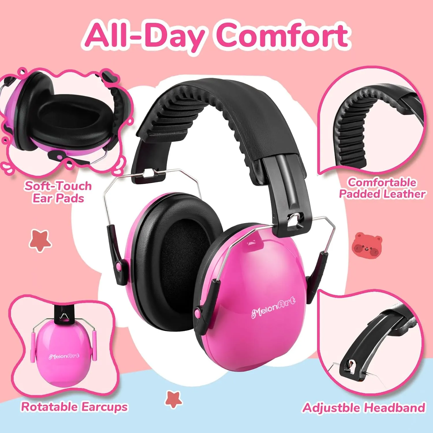 Kids Ear Protection Earmuffs Safety Hearing Protection Headphones Noise Reduction for Autism Sensory Kids Chirldren (Mint & Pink & Orange)