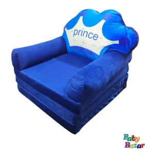 Kids' Plush Foldable Sofa Chair Prince Crown Design (Blue)