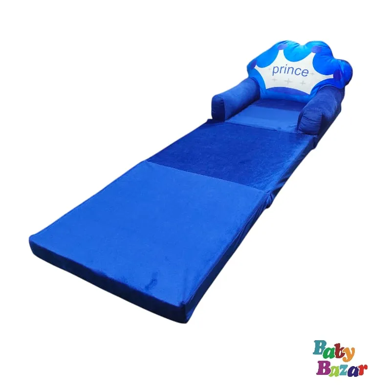 Kids' Plush Foldable Sofa Chair Prince Crown Design (Blue)