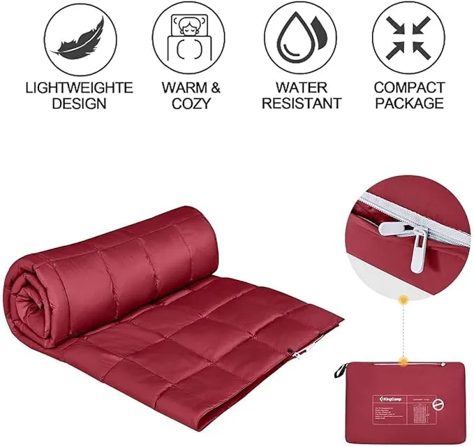 KingCamp Down Camping Blanket - Packable Lightweight Travel Blanket for Stadium, Camping, Backpacking, Compact & Water Resistant & Warm Airplane Quilt