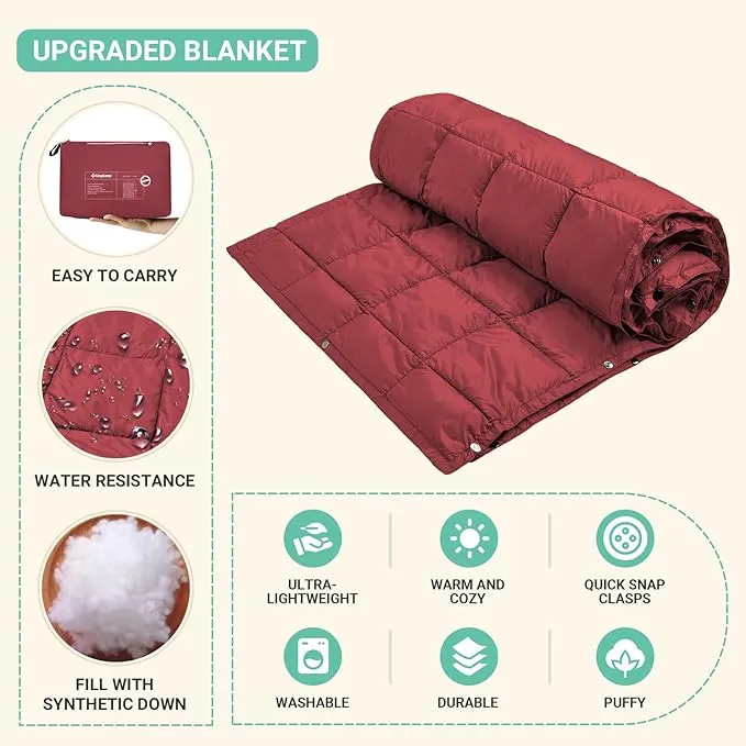 KingCamp Down Camping Blanket - Packable Lightweight Travel Blanket for Stadium, Camping, Backpacking, Compact & Water Resistant & Warm Airplane Quilt