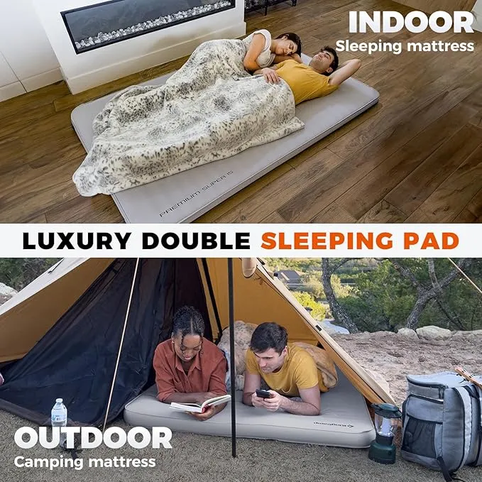 KingCamp Extra 5.9 INCH Thick Double Self Inflating Camping Mattress with 11 R-Value, Sleeping Pad Enlarge Foam Camping Pad, 4 Season Insulated Camping Mat for Tent, Car, Gray