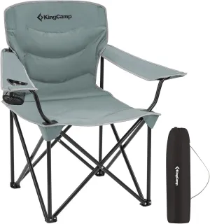 KingCamp Folding Camping Oversized Portable Padded Quad Chairs with Cup Holder and Carry Bag Heavy Duty Supports 300lbs for Outdoor, Fishing, Picnic, Sports, 37.4" x 22.8" x 38.9", Grey