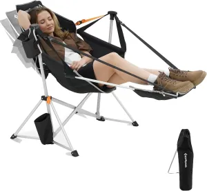KingCamp Hammock Chair with Footrest, Swinging Portable Folding Camping Chairs for Adults 400lbs Heavy Duty Foldable Oversized Rocker with Cup Holder Pillow for Outdoor Beach Patio Sport Lawn