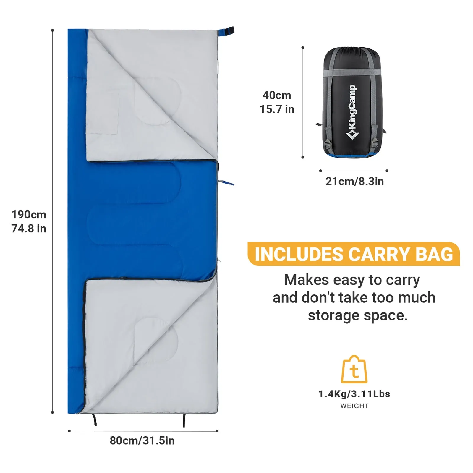 KingCamp OXYGEN 300 Sleeping Bag-Envelope
