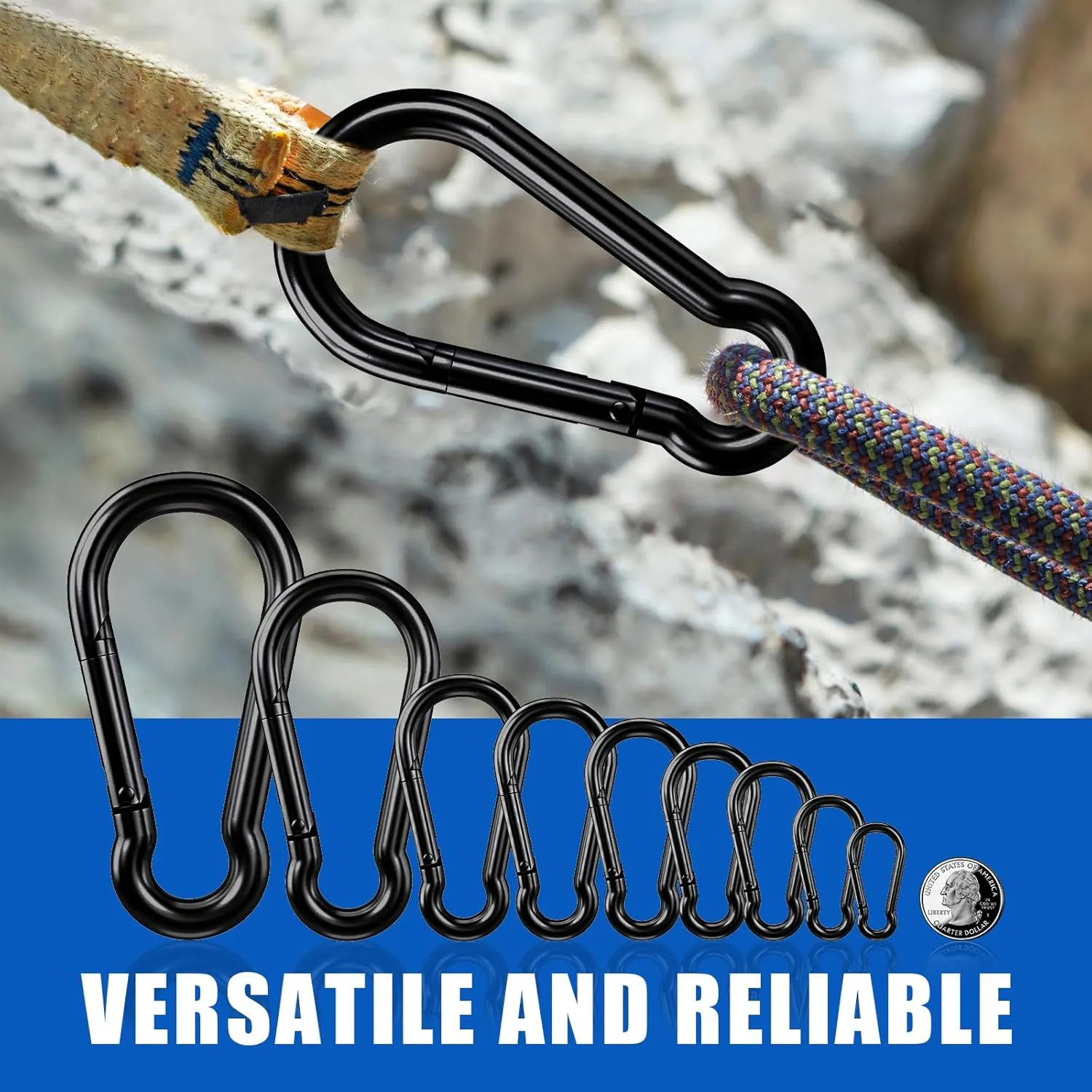 KINLINK 25 Pack Black Carabiner Clip, 2.36 inch Heavy Duty Spring Snap Hook, Small Caribeener Clips for Outdoor Camping, Swing Set, Hammock, Hiking Travel, Fishing, Quick Link Keychain