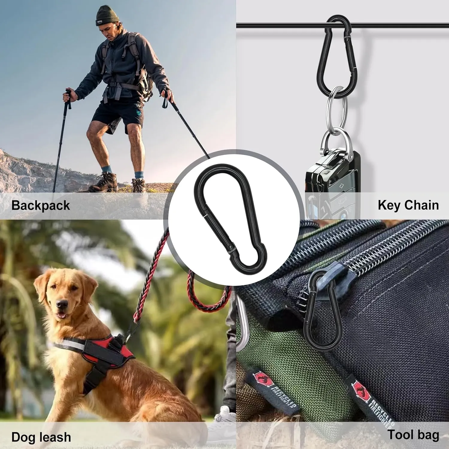 KINLINK 25 Pack Black Carabiner Clip, 2.36 inch Heavy Duty Spring Snap Hook, Small Caribeener Clips for Outdoor Camping, Swing Set, Hammock, Hiking Travel, Fishing, Quick Link Keychain