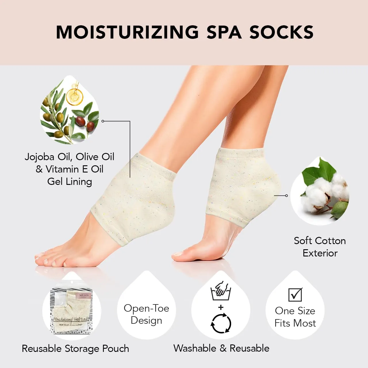 Kitsch Moisturizing Socks for Cracked Heel Treatment, Insulated Gel & Moisturizing Heel for Dry Cracked Feet Women & Men, Spa & Sleep Socks for Overnight Moisture Repair, 1 Reusable Pair