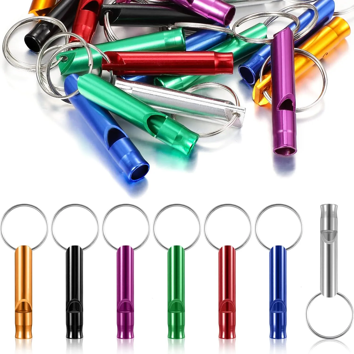 Konohan 105 Aluminum Emergency Whistle with Keychain Safety Survival Whistle Sturdy Light Loud Sound for Women Camping Defense Hiking Alarm 7 Colors