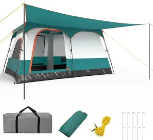 KOTEK 6-8 Person Tents for Camping, Family Tent with 2 Rooms, 2 Doors, 2 Mesh Windows, Porch & Removable Rainfly, Large Camping Tent for Outdoor Picnic, Hiking, Gathering