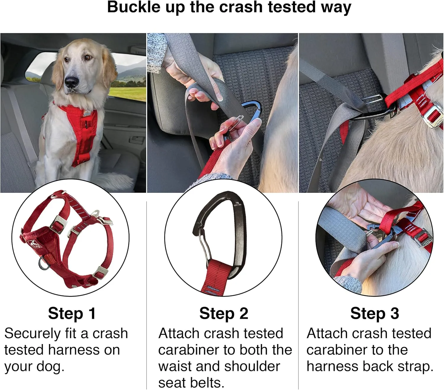 Kurgo Tru-Fit Enhanced Strength Dog Harness - Crash Tested Car Safety Harness for Dogs, No Pull Dog Harness, Includes Pet Safety Seat Belt (Black, Medium)
