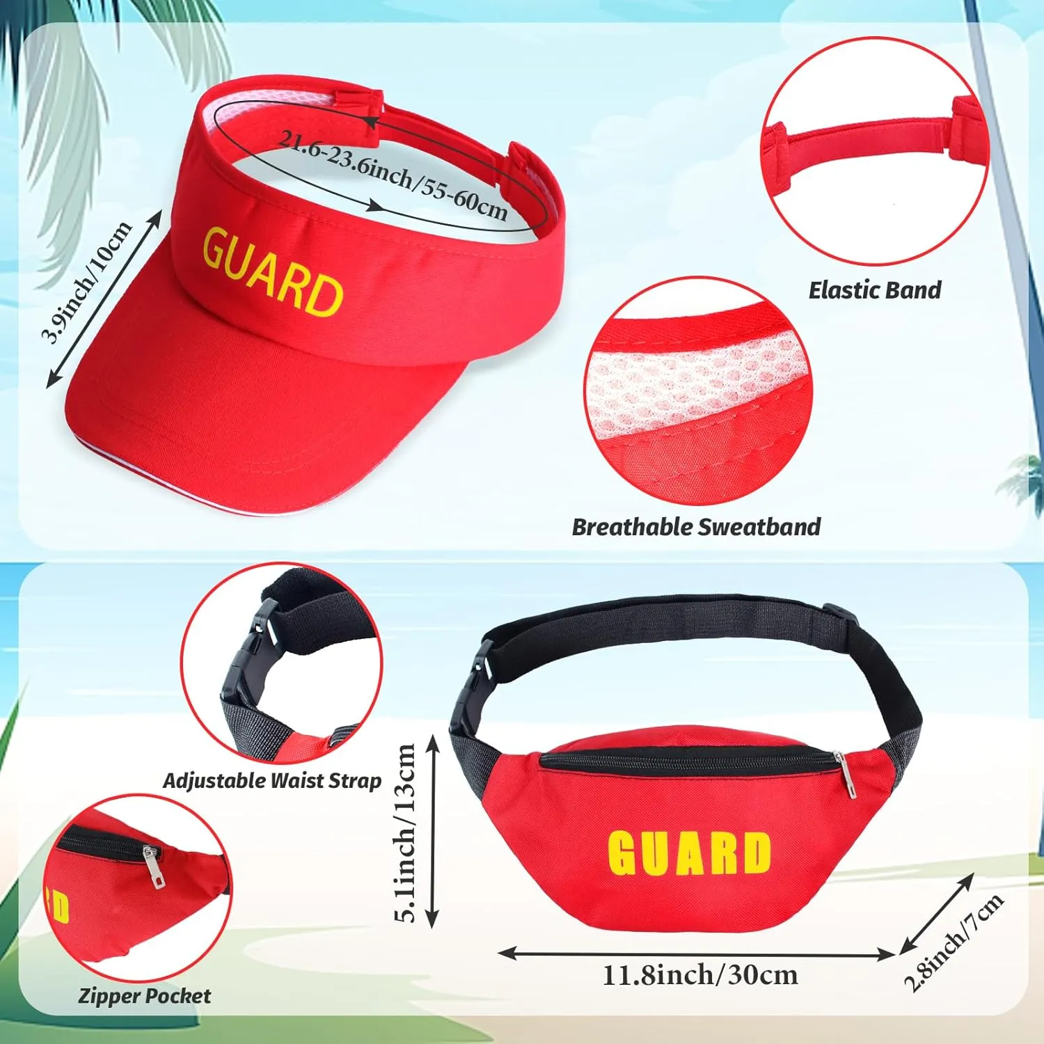 Kyson 5 Pieces Halloween Guard Costume Accessories Set-Red Guard Sun Visor,Fanny Pack,Red Sunglasses,Inflatable Float,Whistle