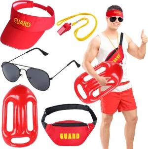 Kyson 5 Pieces Halloween Guard Costume Accessories Set-Red Guard Sun Visor,Fanny Pack,Red Sunglasses,Inflatable Float,Whistle