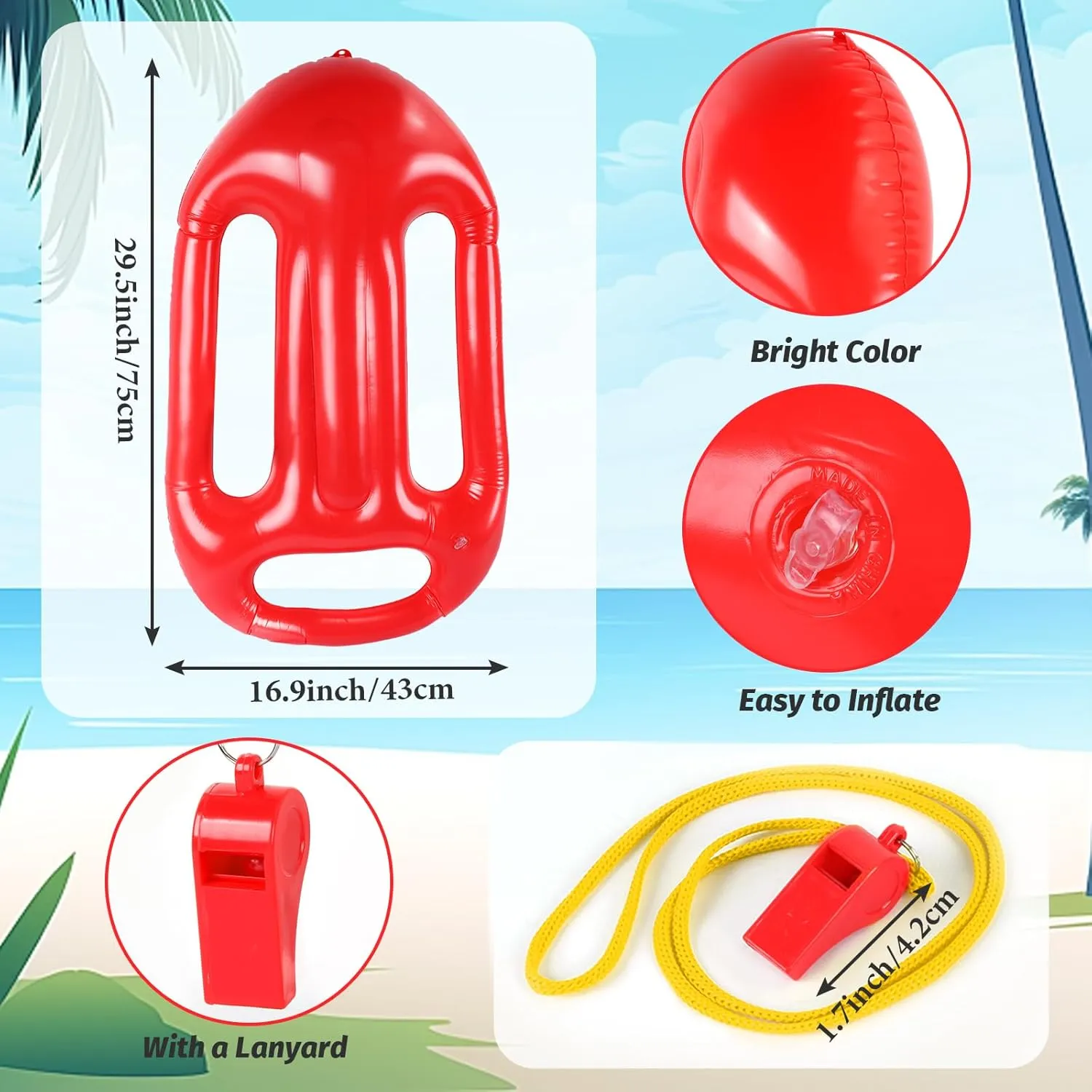 Kyson 5 Pieces Halloween Guard Costume Accessories Set-Red Guard Sun Visor,Fanny Pack,Red Sunglasses,Inflatable Float,Whistle