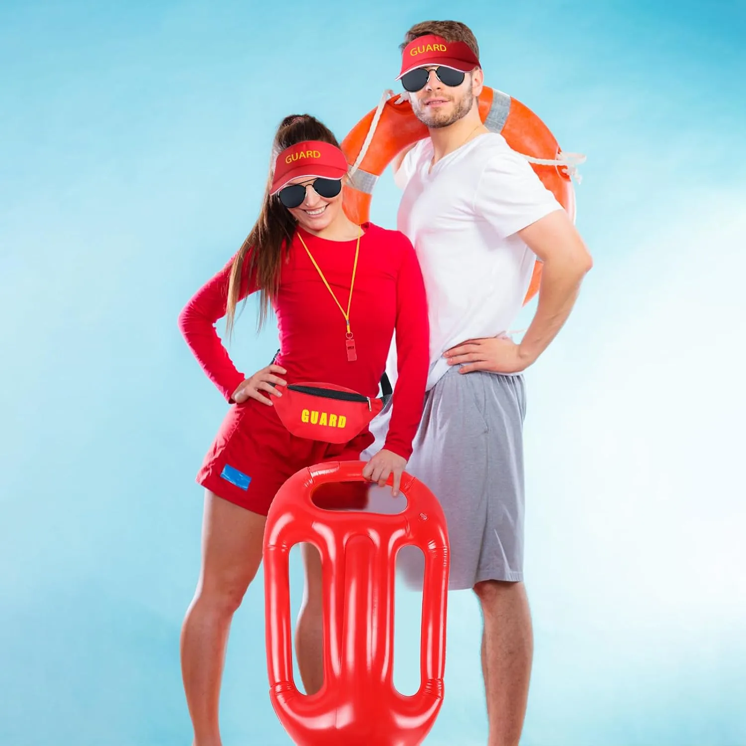 Kyson 5 Pieces Halloween Guard Costume Accessories Set-Red Guard Sun Visor,Fanny Pack,Red Sunglasses,Inflatable Float,Whistle