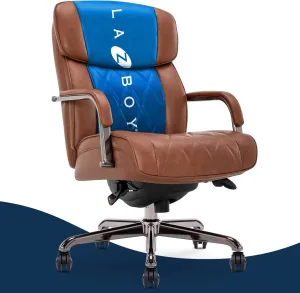 La-Z-Boy® Symphony Executive Mid-Back Office Chair, Diamond Quilt Design, Pocket Coil Cushion, Padded Armrests, Ergonomic Computer DeskChair, Swivel Metal Base, Bonded Leather, Cognac and Graphite