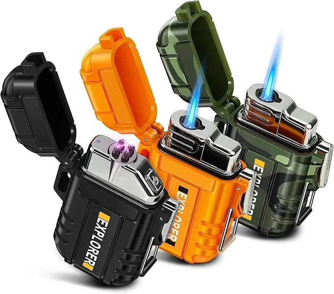 Lafagiet 3 Pack of Electric Lighter Torch Lighters, USB C Recharge, Butane Gas Refill, Waterproof Windproof Lighters for Candle, Camping, Survival Tactical Gear (NO Butane Gas)