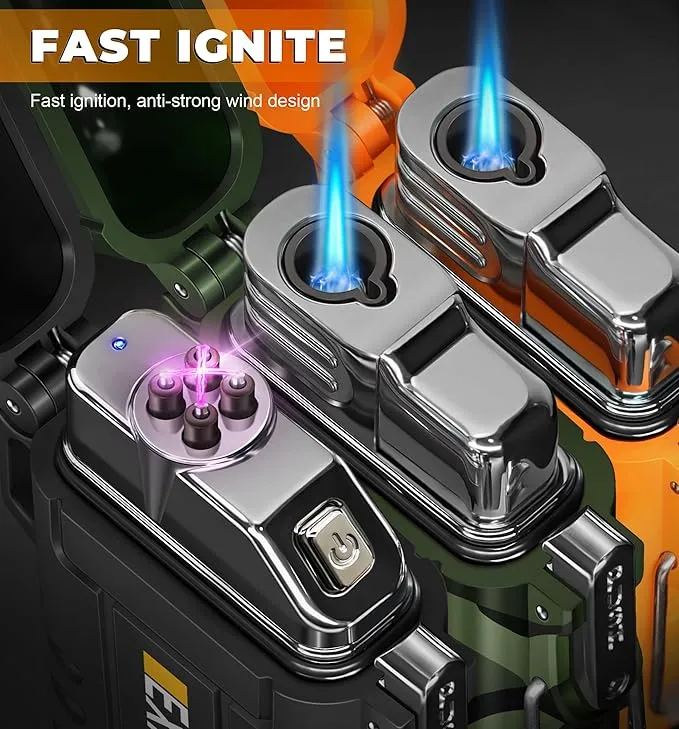 Lafagiet 3 Pack of Electric Lighter Torch Lighters, USB C Recharge, Butane Gas Refill, Waterproof Windproof Lighters for Candle, Camping, Survival Tactical Gear (NO Butane Gas)