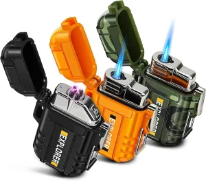 Lafagiet 3 Pack of Electric Lighter Torch Lighters, USB C Recharge, Butane Gas Refill, Waterproof Windproof Lighters for Candle, Camping, Survival Tactical Gear (NO Butane Gas)