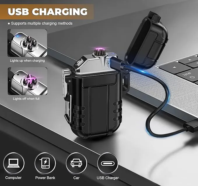 Lafagiet 3 Pack of Electric Lighter Torch Lighters, USB C Recharge, Butane Gas Refill, Waterproof Windproof Lighters for Candle, Camping, Survival Tactical Gear (NO Butane Gas)