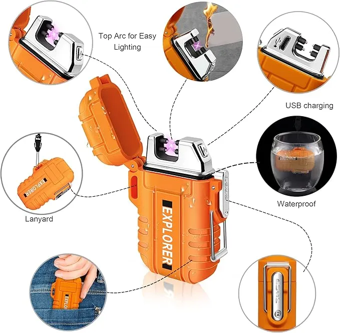 Lafagiet Waterproof Arc Lighter, dual Plasma Arc Lighter, USB Rechargeable Flameless Electric Lighters for Candle, Camp