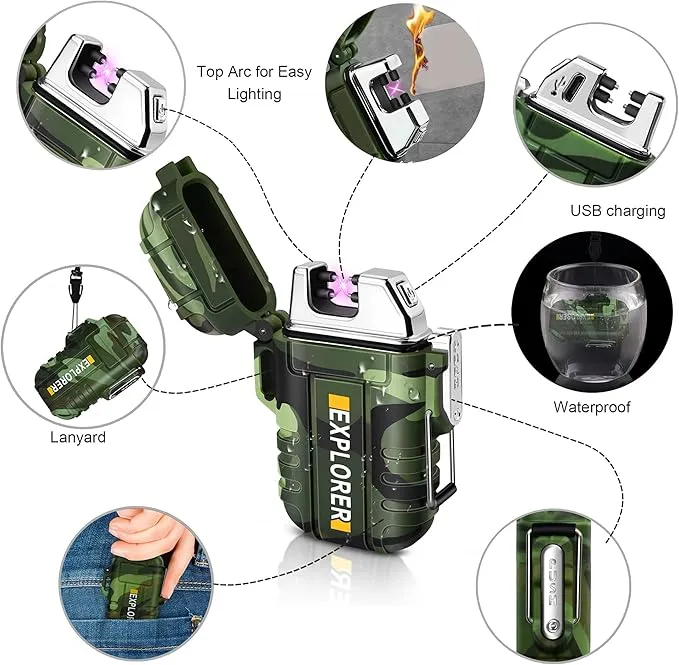 Lafagiet Waterproof Arc Lighter, dual Plasma Arc Lighter, USB Rechargeable Flameless Electric Lighters for Candle, Camp