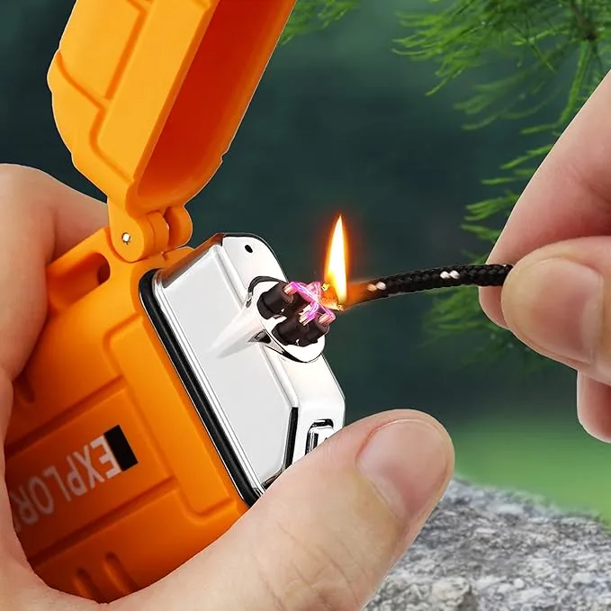 Lafagiet Waterproof Arc Lighter, Outdoor Dual Plasma Arc Lighter, USB Rechargeable Flameless Electric Lighters for Camping, Hiking, Survival Tactical (F13-Orange)