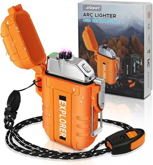Lafagiet Waterproof Arc Lighter, Outdoor Dual Plasma Arc Lighter, USB Rechargeable Flameless Electric Lighters for Camping, Hiking, Survival Tactical (F13-Orange)