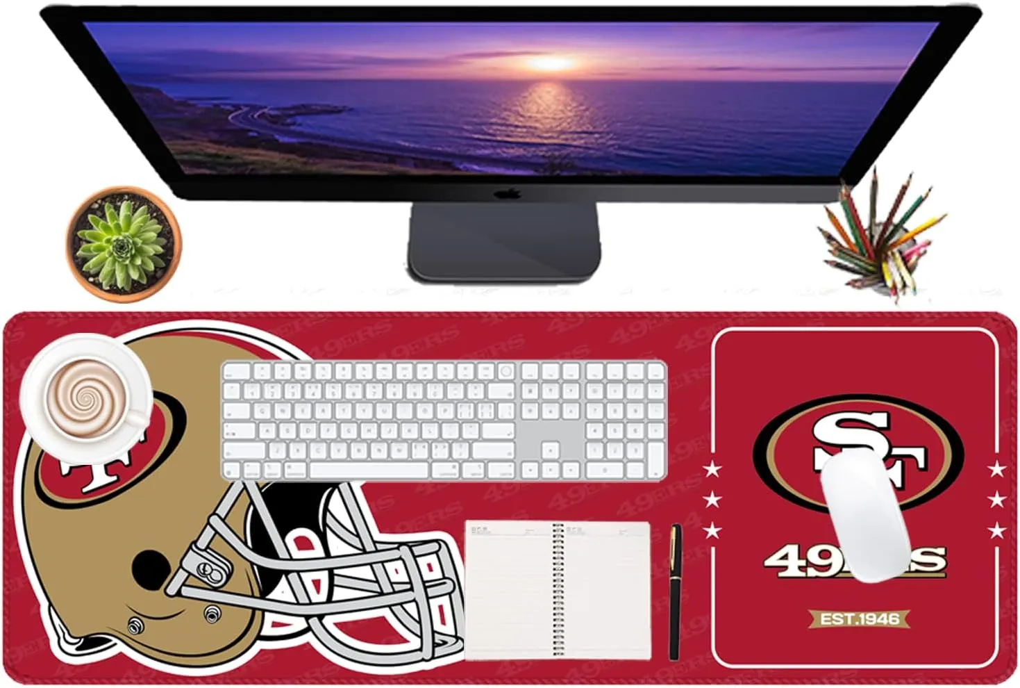Large Gaming Mouse Pad XL 31.5 x 11.8 in, Sports Waterproof Mousepad for Laptop Computer Desktop Keyboard,Desk Mat for Boys Adult Office,Football Red Gold Design for San Francisco Gift