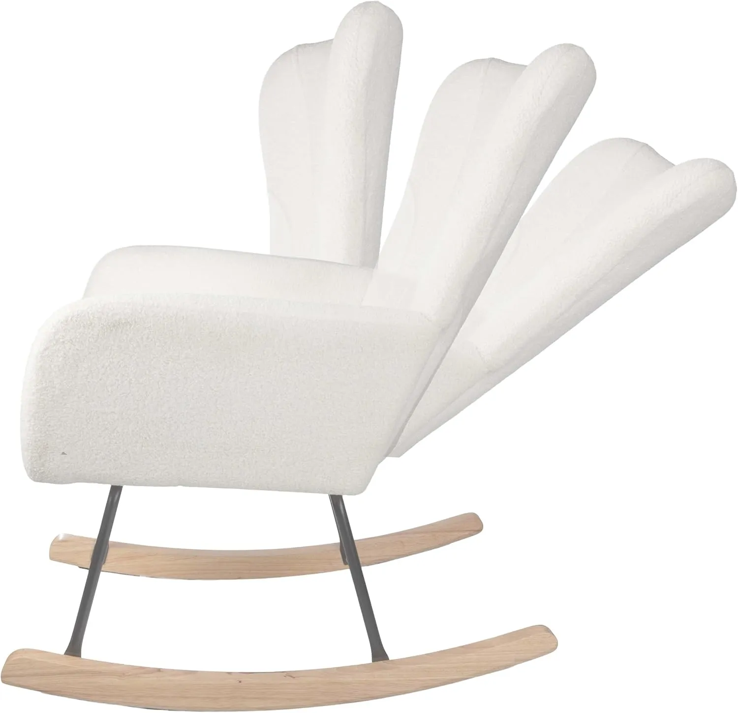 Lavish Home Rocking Chair - Teddy Fabric Upholstered Chair with Padded Seat and Contoured Armrests - Ergonomic Modern Rocker for Bedroom (Cream)