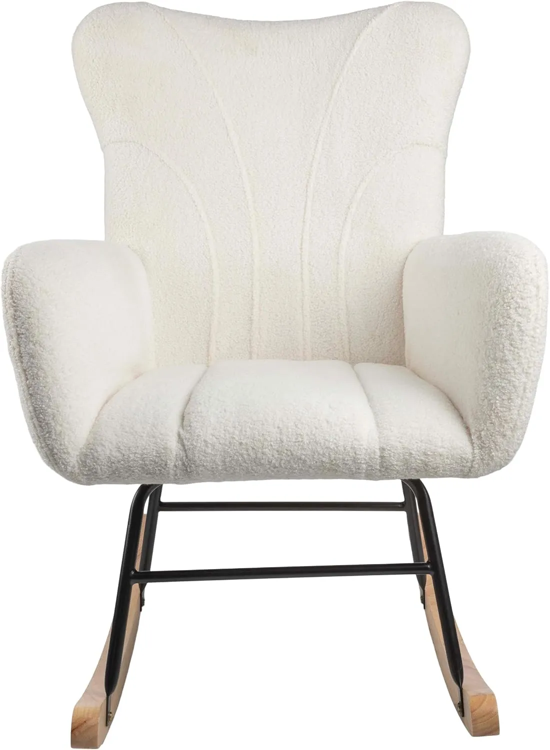 Lavish Home Rocking Chair - Teddy Fabric Upholstered Chair with Padded Seat and Contoured Armrests - Ergonomic Modern Rocker for Bedroom (Cream)