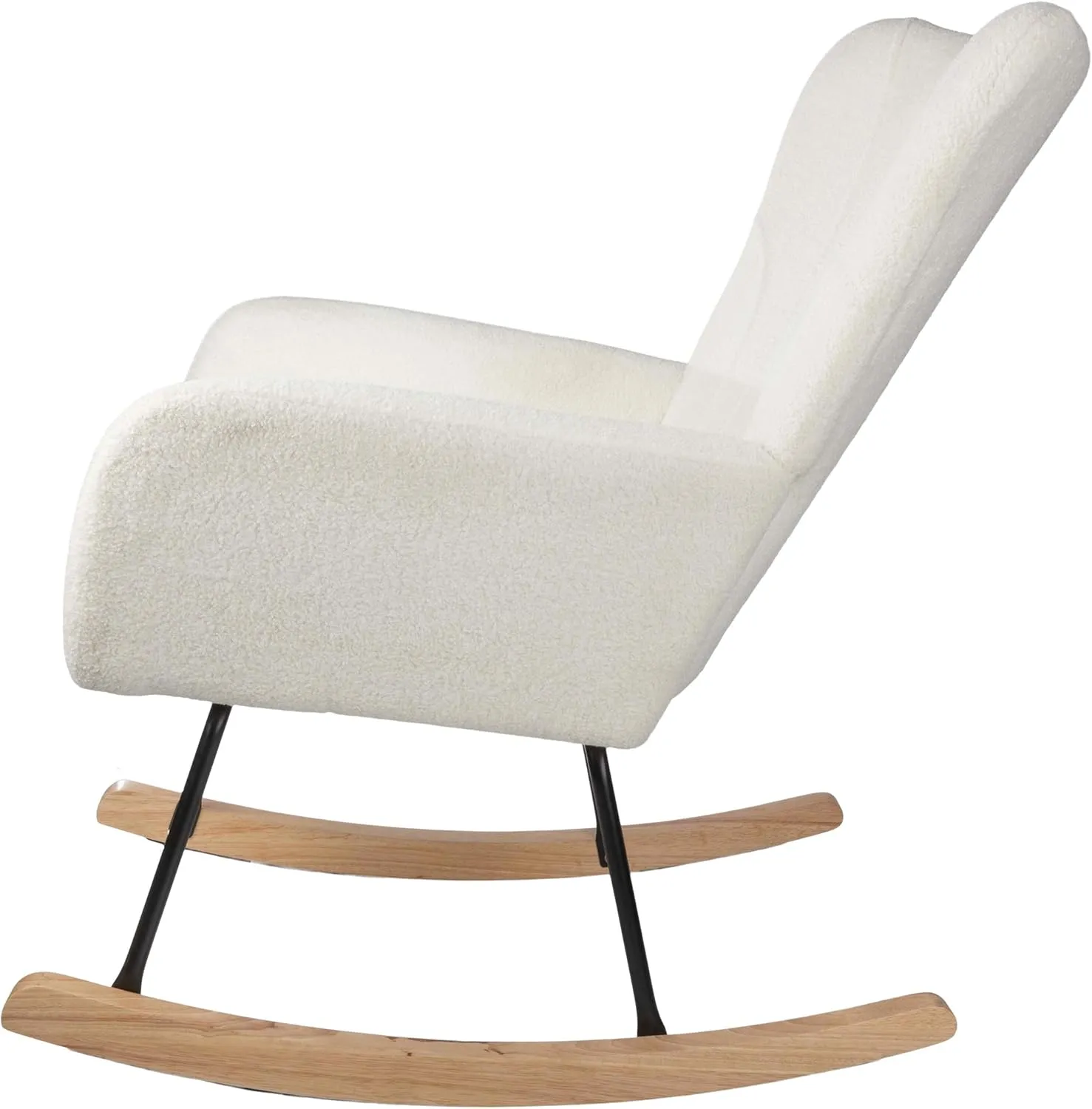 Lavish Home Rocking Chair - Teddy Fabric Upholstered Chair with Padded Seat and Contoured Armrests - Ergonomic Modern Rocker for Bedroom (Cream)