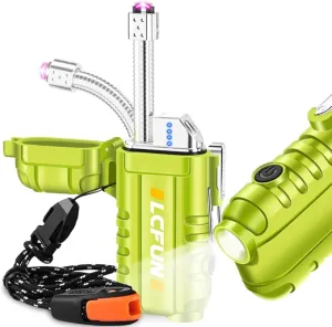 LcFun Arc Lighter, Electric Candle Lighter, USB C Rechargeable Lighter with LED Battery Display, Flameless Plasma Lighter, Waterproof Lighters for Hiking, Survival Gear, Camping Gadgets, EDC Gear