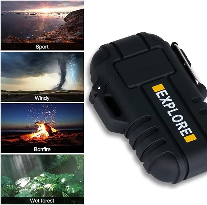 LcFun Electric Lighter, Plasma Lighter Waterproof Arc Lighter Windproof USB Lighter Rechargeable with Emergency Whistle for Hiking, Camping, Adventure, Outdoor, Survival, Tactical, EDC Gear (Black)