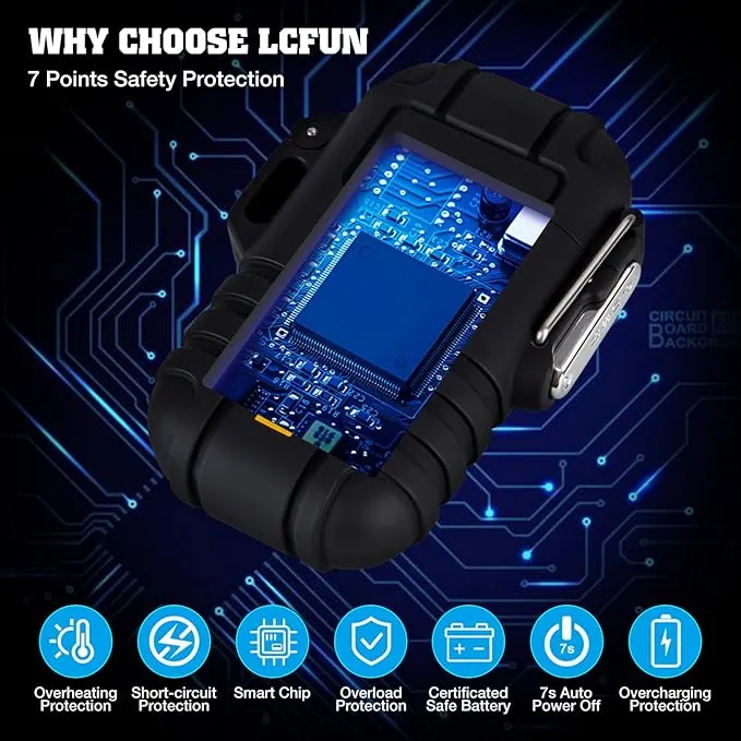 LcFun Electric Lighter, Plasma Lighter Waterproof Arc Lighter Windproof USB Lighter Rechargeable with Emergency Whistle for Hiking, Camping, Adventure, Outdoor, Survival, Tactical, EDC Gear (Black)