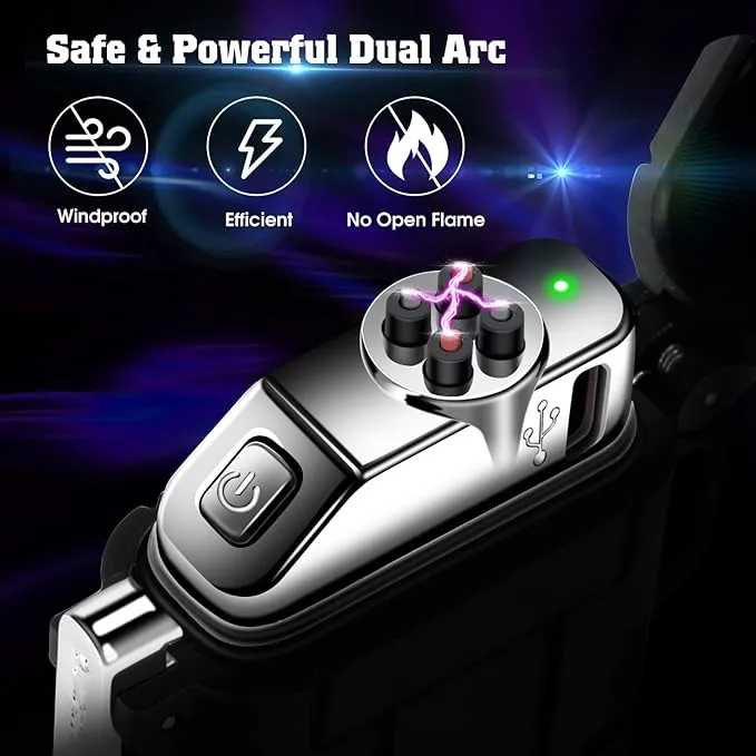 LcFun Electric Lighter, Plasma Lighter Waterproof Arc Lighter Windproof USB Lighter Rechargeable with Emergency Whistle for Hiking, Camping, Adventure, Outdoor, Survival, Tactical, EDC Gear (Black)