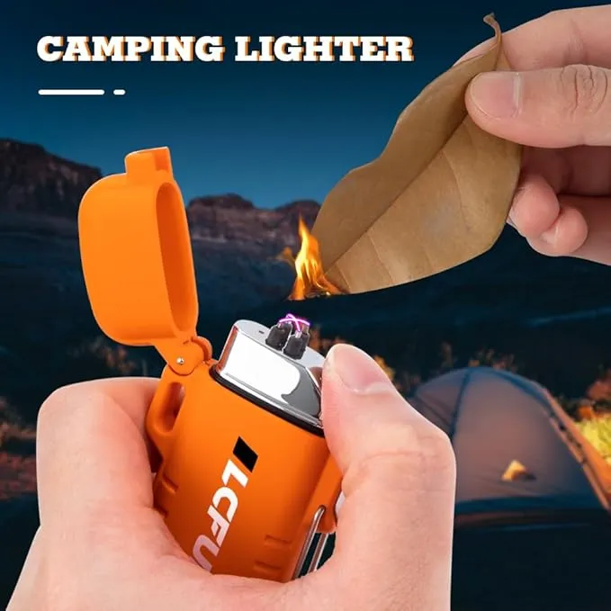 LcFun Electric Lighter Rechargeable USB Lighter 1 Pack Flameless Windproof Lighters Plasma Arc Lighter for Camping, Outdoor Adventure, Hiking, Survival Tactical