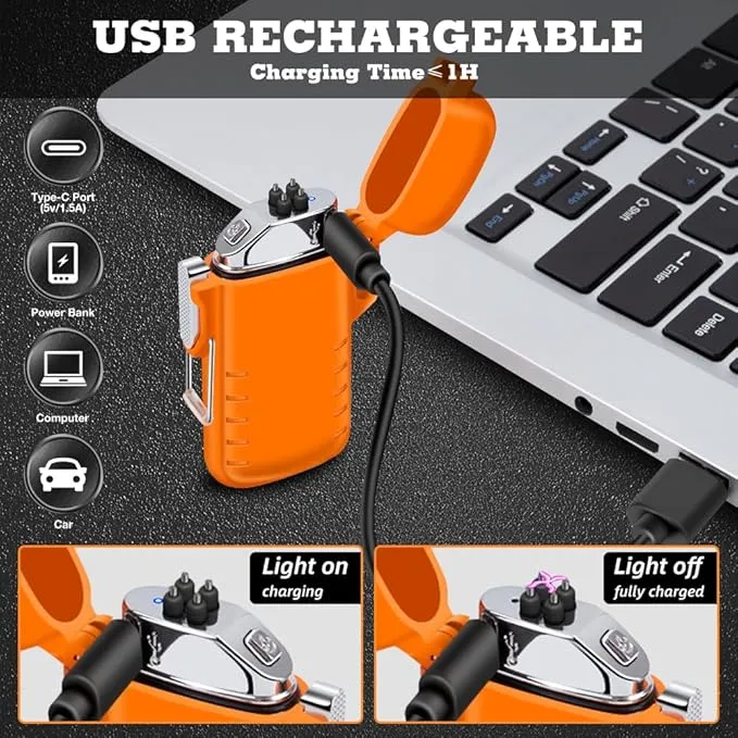 LcFun Electric Lighter Rechargeable USB Lighter 1 Pack Flameless Windproof Lighters Plasma Arc Lighter for Camping, Outdoor Adventure, Hiking, Survival Tactical