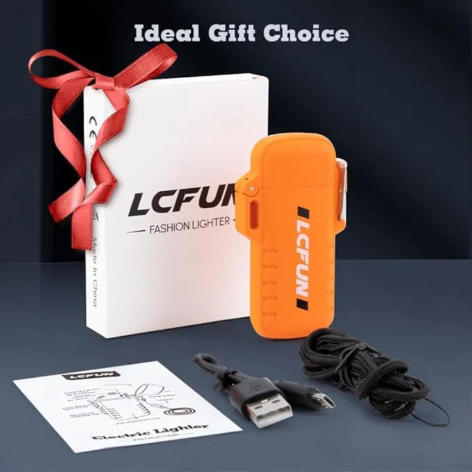 LcFun Electric Lighter Rechargeable USB Lighter 1 Pack Flameless Windproof Lighters Plasma Arc Lighter for Camping, Outdoor Adventure, Hiking, Survival Tactical