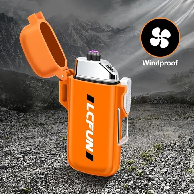 LcFun Electric Lighter Rechargeable USB Lighter 1 Pack Flameless Windproof Lighters Plasma Arc Lighter for Camping, Outdoor Adventure, Hiking, Survival Tactical