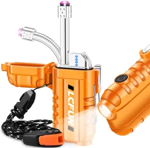 LcFun Electric Lighter, USB C Rechargeable Lighter, 360°Flexible Neck Arc Lighter, Plasma Lighters with LED Battery Display & Flashlight, Windproof & Waterproof Lighters for Candle, Camping, Survival