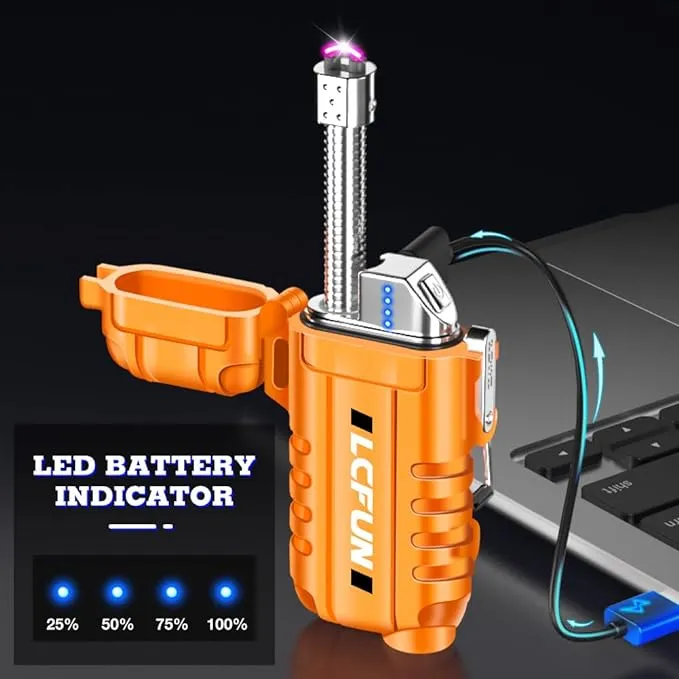 LcFun Electric Lighter, USB C Rechargeable Lighter, 360°Flexible Neck Arc Lighter, Plasma Lighters with LED Battery Display & Flashlight, Windproof & Waterproof Lighters for Candle, Camping, Survival