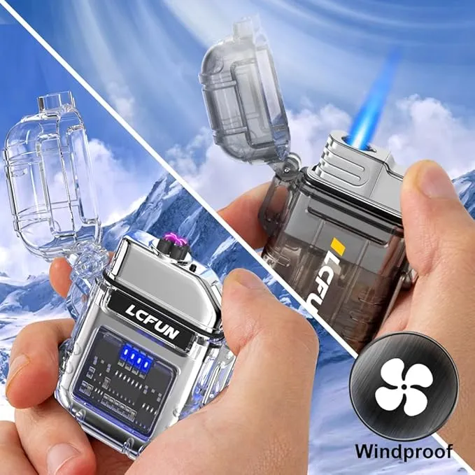 LcFun Waterproof Lighter 2 Pack, Electric Lighter USB C Rechargeable, Torch Lighters Butane Refillable, Windproof Butane Lighters Plasma Arc Lighter for Hiking, Camping Gear, Survival Kits