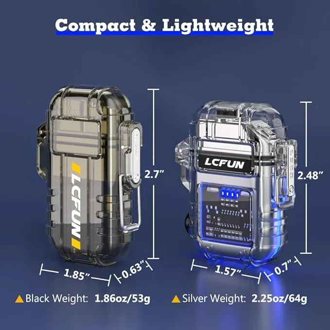 LcFun Waterproof Lighter 2 Pack, Electric Lighter USB C Rechargeable, Torch Lighters Butane Refillable, Windproof Butane Lighters Plasma Arc Lighter for Hiking, Camping Gear, Survival Kits