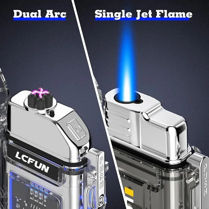 LcFun Waterproof Lighter 2 Pack, Electric Lighter USB C Rechargeable, Torch Lighters Butane Refillable, Windproof Butane Lighters Plasma Arc Lighter for Hiking, Camping Gear, Survival Kits